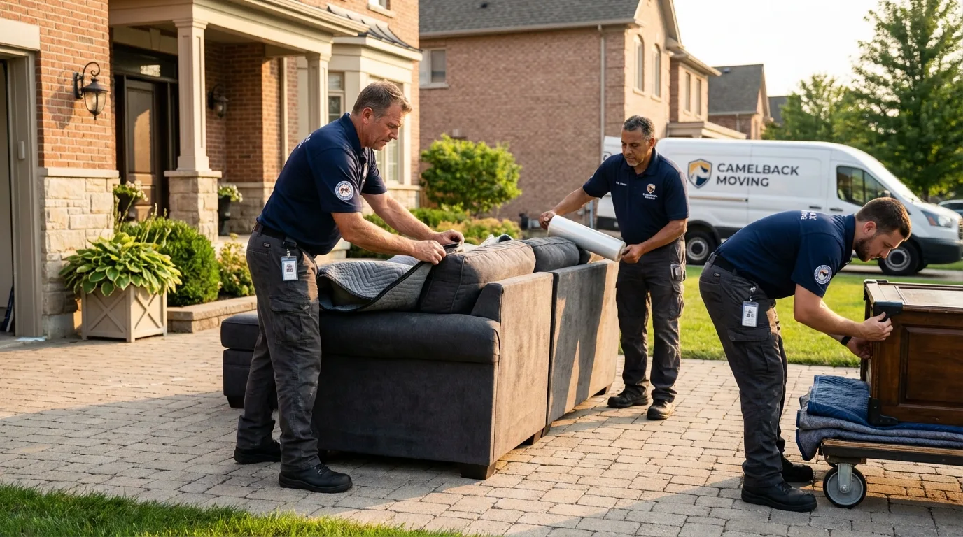 Large estate moving crew wrapping furniture in Stockdale, TX